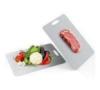 Alyvisun Tabla de Corte de Acero Inoxidable 304, Diseño de Doble Cara con Superficie de Textura Tipo Arroz y Superficie Lisa, Tabla de Corte Metálica para Carne y Frutas, Fácil de Limpiar (39 × 28 cm)