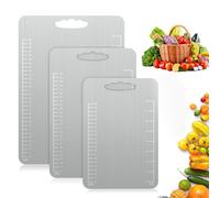 Alyvisun Tabla de Corte de Acero Inoxidable 304, Diseño de Doble Cara con Superficie de Textura Tipo Arroz y Superficie Lisa, Tabla de Corte Metálica para Carne (39 × 28 cm+ 29 × 20cm + 25 × 15cm)