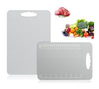 Alyvisun Tabla de Corte de Acero Inoxidable 304, Diseño de Doble Cara con Superficie de Textura Tipo Arroz y Superficie Lisa, Tabla de Corte Metálica para Carne y Frutas(34 × 23 cm + 25 × 15 cm)