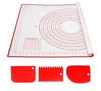 Alyvisun Tapete de Silicona para Amasar con 3 Raspador, 70 x 50 cm Tapete Silicona Horno Reutilizable Antiadherente Tapete Silicona Cocina Accesorios para Repostería, Hornear, Galletas (Rojo)