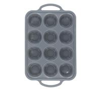 Alyxen Molde Para Magdalenas,Moldes Antiadherentes Para Magdalenas,Molde De Silicona Para 12 Magdalenas,Para Cupcakes, Brownies, Pudín,Con Marco De Metal,Asa,37,5 X 23 X 3 Cm, Gris