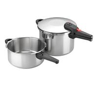 Alza Instant - Juego de Olla Express 4 + 6 Litros, Acero Inoxidable 18/10, Fondo Termodifusor, 3 Sistemas de Seguridad, Asas y Pomo de Baquelita