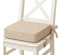 Alzador Silla para Niños Comer 32x32x8 cm - Cojín Elevador con Correas Ajustables y Base Antideslizante - Funda lavable en lavadora a 30 grados espuma firme Beige con estrellas blancas