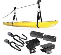 Alzamiento de Techo de Kayak, Kayak y Canoa Elevador de Garaje de Elevación con Cuerda Duradera, Estante de polea suspendido con Ganchos para Paddle Board, Tabla de Nieve - 125 Libras de Capacidad