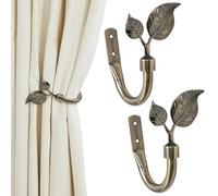 Alzapaños de cortina, 2 soportes de cortina de latón antiguo en forma de hoja, incluye tornillos de montaje y tapones de expansión para entradas, salas de estar, dormitorios, baños