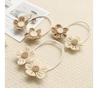 Alzapaños de cortina de cuerda floral de dos piezas hechos de fibras naturales, diseñados para sostener las cortinas firmemente mientras complementan varios estilos de decoración (beige + kaki)