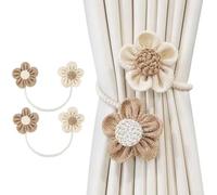 Alzapaños de cortina de cuerda floral hechos de fibras naturales, paquete de 2 para asegurar cortinas y añadir un toque sofisticado a varios estilos de habitación (beige + kaki)