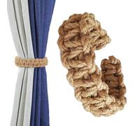 Alzapaños De Cortina Trenzados - Alzapaños De Lino Rústico Con Correa De Cuerda De Color Caqui Tejida A Mano De 9,45 Pulgadas | Alzapañoś Bohemios Sin Taladro, Tirador De Cortinas De Granja Para Dormi