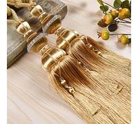 Alzapaños de cuerda para cortinas con borlas 2 piezas/par de alzapaños con borlas y flecos for cortinas, accesorios for, correas sujeción cepillo, hebilla decorativa, color amarillo dorado
