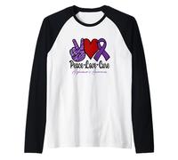 Alzheimer's Peace Love Cure signo de paz corazón cinta púrpura Camiseta Manga Raglan