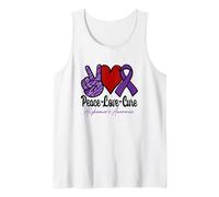 Alzheimer's Peace Love Cure signo de paz corazón cinta púrpura Camiseta sin Mangas