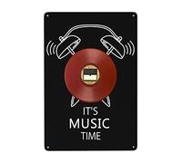 Alziva Letrero de metal con texto en inglés "It's Music Time" para decoración de pared de oficina, póster de metal de aluminio, letrero de barra de metal para dormitorio, amantes de la música