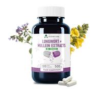 Alzuro Labs Pulmonaria y Gordolobo 500 mg - 120 cápsulas veganas | Extracto 4:1 equiv. a 2000 mg | Hierbas de uso tradicional | Testado por laboratorio independiente | Certificado GMP
