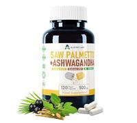 Alzuro Labs Serenoa Repens | & Ashwagandha | 500mg (extracto 4:1 y 20:1) | 120 cápsulas veganas | Suministro de 4 meses | GMP & Probado por Laboratorio Independiente