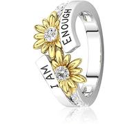 AM E-NOUGH Anillos de girasol para mujeres Letras talla Anillo de promesa de flores Bandas de diamantes simulados brillantes exquisitos Margarita bicolor Amistad Accesorio de joyería Regalos Talla 5-1