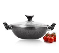 AM Home and Kitchen - Wok de inducción antiadherente de 30 cm con tapa de vidrio | Sartén versátil, utensilios de cocina, cacerola, paellera, olla de stock, sartén para freír y sartén profunda, con