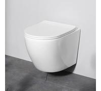 AM.PM Like - Inodoro colgante sin borde con asiento SoftClose y tecnología de descarga AquaSpin - WC de pared colgante sin borde de lavaplatos, inodoro colgante de cerámica, color blanco