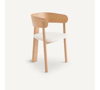 Am.pm Sillón de mesa de roble, tejido rizado y madera contrachapada, Marais. Color Beige