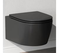 AM.PM X-Joy S - Inodoro de pared sin bordes, inodoro colgante con tapa de descenso automático, asiento termoendurecible, compatible con elementos de pared, moderno juego de inodoro para invitados