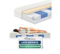 AM Qualitätsmatratzen Colchón 90x200 cm de látex con muelles ensacados Premium - firmeza Media 24 cm y 7 Zonas - Colchón híbrido de látex con 1000 muelles y Funda Lyocell - Certificado Oeko Tex