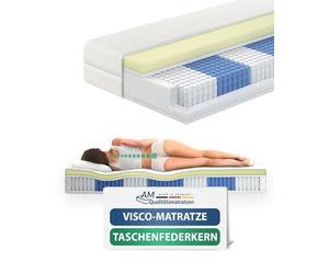 AM Qualitätsmatratzen Colchon viscoelastico 140x200 cm - Colchon 140x200 muelles ensacados y firmeza Blanda - 24 cm - Colchón viscoelástico de 7 Zonas con Oeko Tex - 1000 muelles y Funda Lyocell