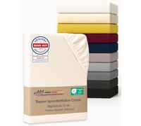 AM Qualitätsmatratzen Sabana Bajera 160x210 para Topper/Cubrecolchón - Sabana Bajera 160x210 Ajustable Crema - Premium (200 g/m²) y 100% Algodón - Sabanas Bajeras Cama 160x210 cm - con Oeko Tex