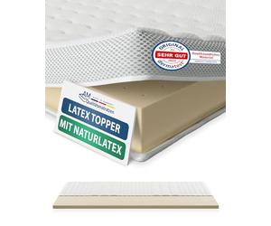 AM Qualitätsmatratzen Topper Latex Premium - Topper 150x200 Made in Germany - Sobrecolchon de látex Natural y Transpirable - 6 cm - Cubre colchon con Funda de Lyocell y función Antideslizante