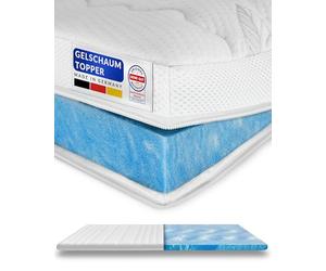 AM Qualitätsmatratzen Topper viscoelástico 140x200 de Gel Suave - Made in Germany - Sobrecolchon de Espuma Premium de Gel con Funda de Lyocell Antideslizante - Memory Foam Topper 140x200 Extra Alto