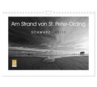 Am Strand von St. Peter-Ording SCHWARZ-WEISS (Wandkalender 2026 DIN A4 quer), CALVENDO Monatskalender: Stimmungsvolle Schwarz-Weiß-Fotografien aus St. Peter-Ording