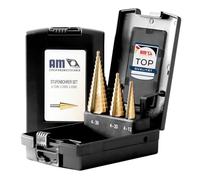 AM-Zerspanungstechnik HSS TiN Juego de brocas escalonadas de 3 piezas, juego de brocas escalonadas para metal, madera y plástico, brocas cónicas (juego de 3 unidades Ø4-12, diámetro 4-20, diámetro 4