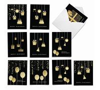 am6723bdg-b1 X 10 elegante Caso: 10 Varios colores tarjetas de cumpleaños con elegantes adornos sobre fondo negro, con sobres.