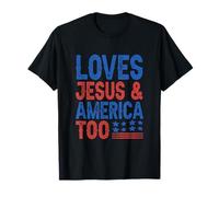Ama a Jesús y América Demasiado Bandera Americana Dios Fe Jesús Camiseta