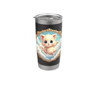 Ama a tu gato - Gatos en las nubes lindo Kawaii Gráfico Vaso térmico de acero inoxidable de doble pared