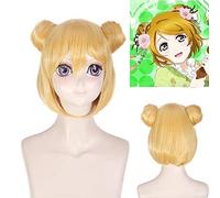 ¡Ama vive! Hanayo Koizumi Cosplay Peluca Pelo sintético amarillo resistente al calor con bollos Accesorios de fiesta de Halloween Pelucas PL- 421