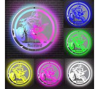 Amabery Espejo de motocross personalizado acrílico LED signo, número de nombre personalizado para motociclista, luz de neón, decoración de espejo de pared de motocicleta, luz nocturna, regalos para