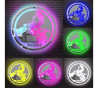 Amabery Espejo de motocross personalizado acrílico LED signo, número de nombre personalizado para motociclista, luz de neón, decoración de espejo de pared de motocicleta, luz nocturna, regalos para