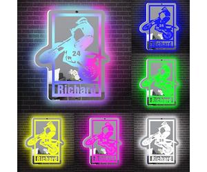 Amabery Espejo de motocross personalizado acrílico LED signo, número de nombre personalizado para motociclista, luz de neón, decoración de espejo de pared de motocicleta, luz nocturna, regalos para