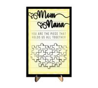 Amabery Letrero de rompecabezas personalizado para el día de la madre con luz LED personalizado Mom You Are the Piece That Holds Us Together, lámpara de placa de corazón, nombre de mamá e hijos