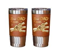 Amabery Vaso personalizado de acero inoxidable envuelto en cuero de 20 onzas para hombres, taza de café aislada con el texto "Best Dad Ever", regalos para marido, papá, padrastro, papá de esposa, hija