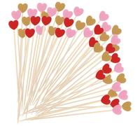 Amabro 100 Palillos Para Aperitivos,12cm Palillos De Cóctel De Bambú Con Forma De Corazón, Palillo De Dientes De Comida Charcutería Lindos Palillos De Brocheta En Forma De Corazón Decorativos