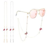 Amabro 2 Cadenas para Gafas para Mujer,Correas para Gafas Con Cuentas de Mariposa, Cordón para Máscara Collar Cadena de Retención para Gafas,73x1.8x0.57cm/28.74x0.7x0.22in