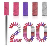 Amabro 200 bandas de lija de grano para taladro de uñas, mezcla 80, 120, 180, 240, cinturones de papel de lija fino con 2 rodamientos de papel de lija para uñas acrílicas, gel, manicura, pedicura