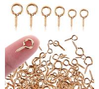 Amabro 300 pasadores de ojo de tornillo pequeños, 3 tamaños, mini alfileres metálicos con ojales, clavijas autorroscantes, ganchos para joyería, manualidades, dorado