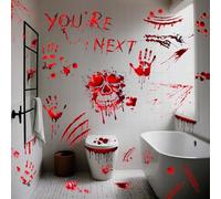 Amabro Adhesivos sangrientos de Halloween para ventana, 31 piezas de decoraciones de Halloween, 4 hojas de huellas de manos sangrientas, calcomanías de suelo con cabeza de calavera y gritos