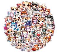 Amabro Juego de 50 pegatinas de gato Kawaii, divertidas y bonitas pegatinas estéticas de vinilo impermeables para niños, adolescentes, botellas de agua, diarios de álbumes de recortes