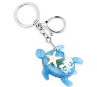 Amabro Llavero de tortuga, llavero de tortuga marina, llavero de playa con cierre de monedero, dije de tortuga 3D, animal del océano, regalo de cumpleaños, Azul