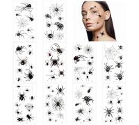 Amabro Tatuajes de araña de Halloween, 10 hojas de tatuajes temporales de telaraña negra, decoraciones de Halloween Cosplay pegatinas impermeables para mujeres y hombres