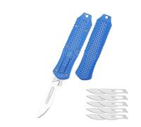 Amacigana Cuchillo multiusos, automático con botón pulsador, cúter retráctil con 10 cuchillas n.° 24, cuchillo multiusos de bolsillo (A 08)