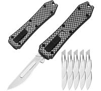 Amacigana Cuchillo multiusos, automático con botón pulsador, cúter retráctil con 10 cuchillas n.° 24, cuchillo multiusos de bolsillo (A 04)