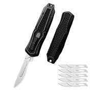 Amacigana Cuchillo multiusos, automático con botón pulsador, cúter retráctil con 10 cuchillas n.° 24, cuchillo multiusos de bolsillo (A 06)